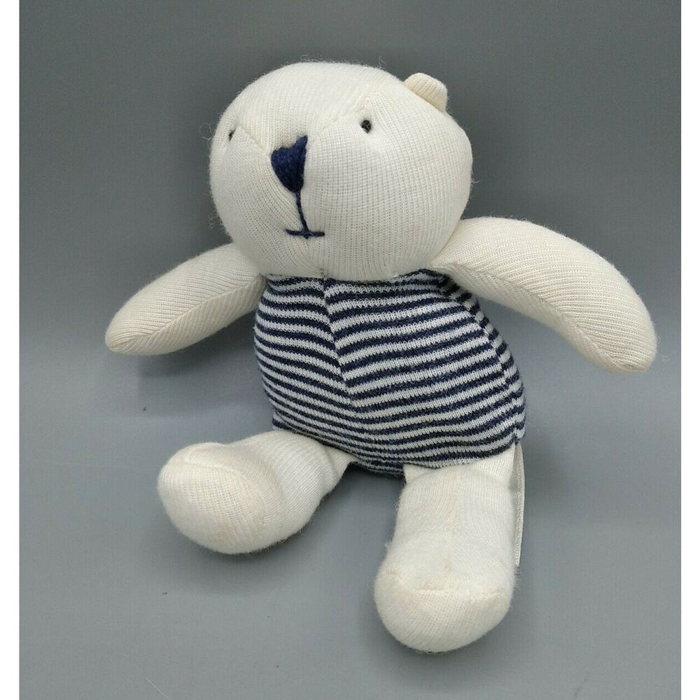 Baby Gap small 6." White Blue Striped Rattle Stuffed Plush Toy Teddy 2008
